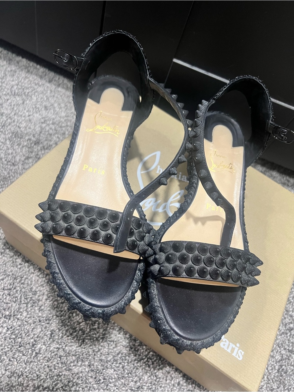 Christian Louboutin Black Spiked Open-Toe Sandals